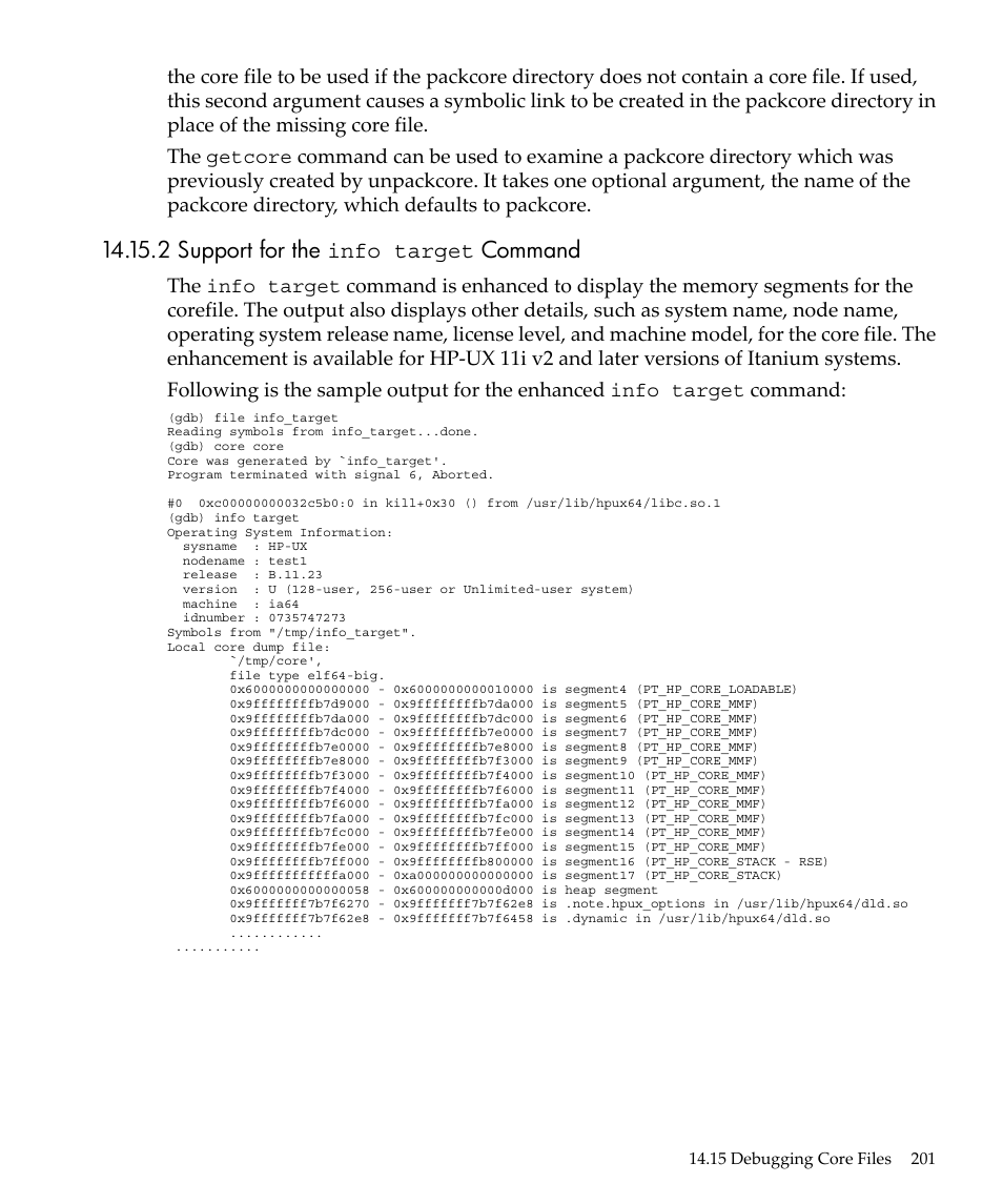 2 support for the info target command | HP gnu source-level debugger 5992-4701 User Manual | Page 201 / 369