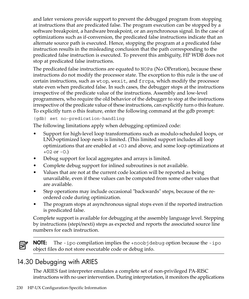 30 debugging with aries | HP gnu source-level debugger 5992-4701 User Manual | Page 230 / 369