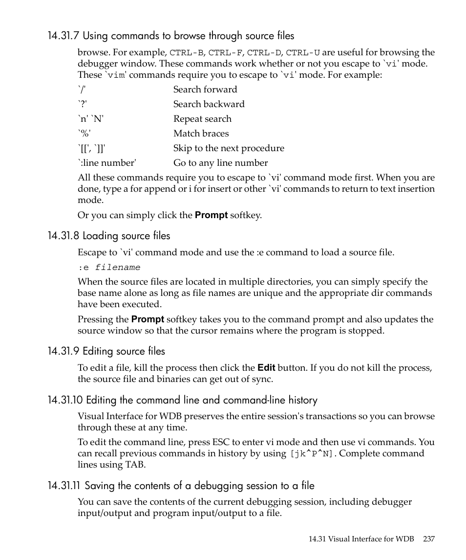 7 using commands to browse through source files, 8 loading source files, 9 editing source files | HP gnu source-level debugger 5992-4701 User Manual | Page 237 / 369