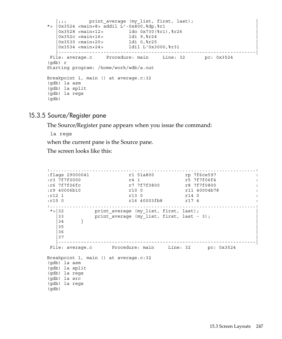 5 source/register pane | HP gnu source-level debugger 5992-4701 User Manual | Page 247 / 369