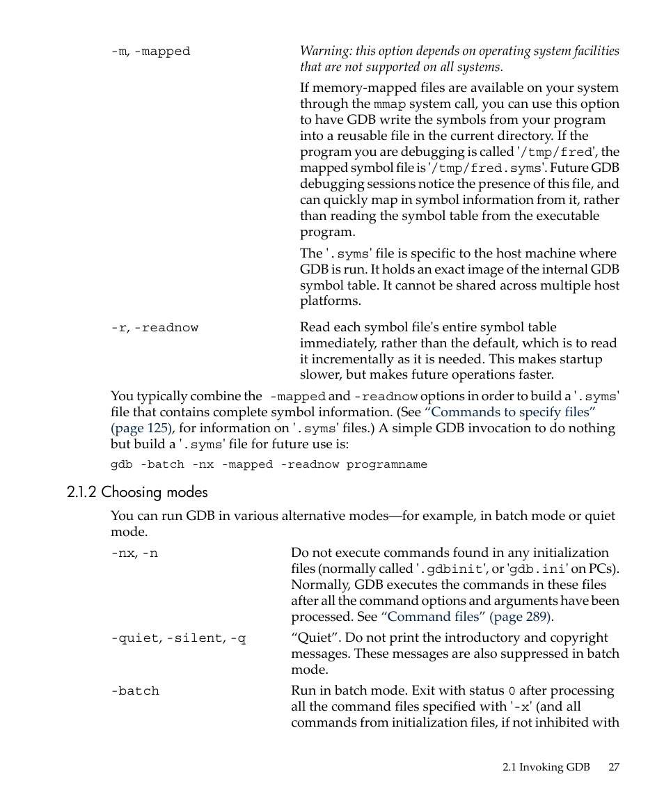 2 choosing modes | HP gnu source-level debugger 5992-4701 User Manual | Page 27 / 369