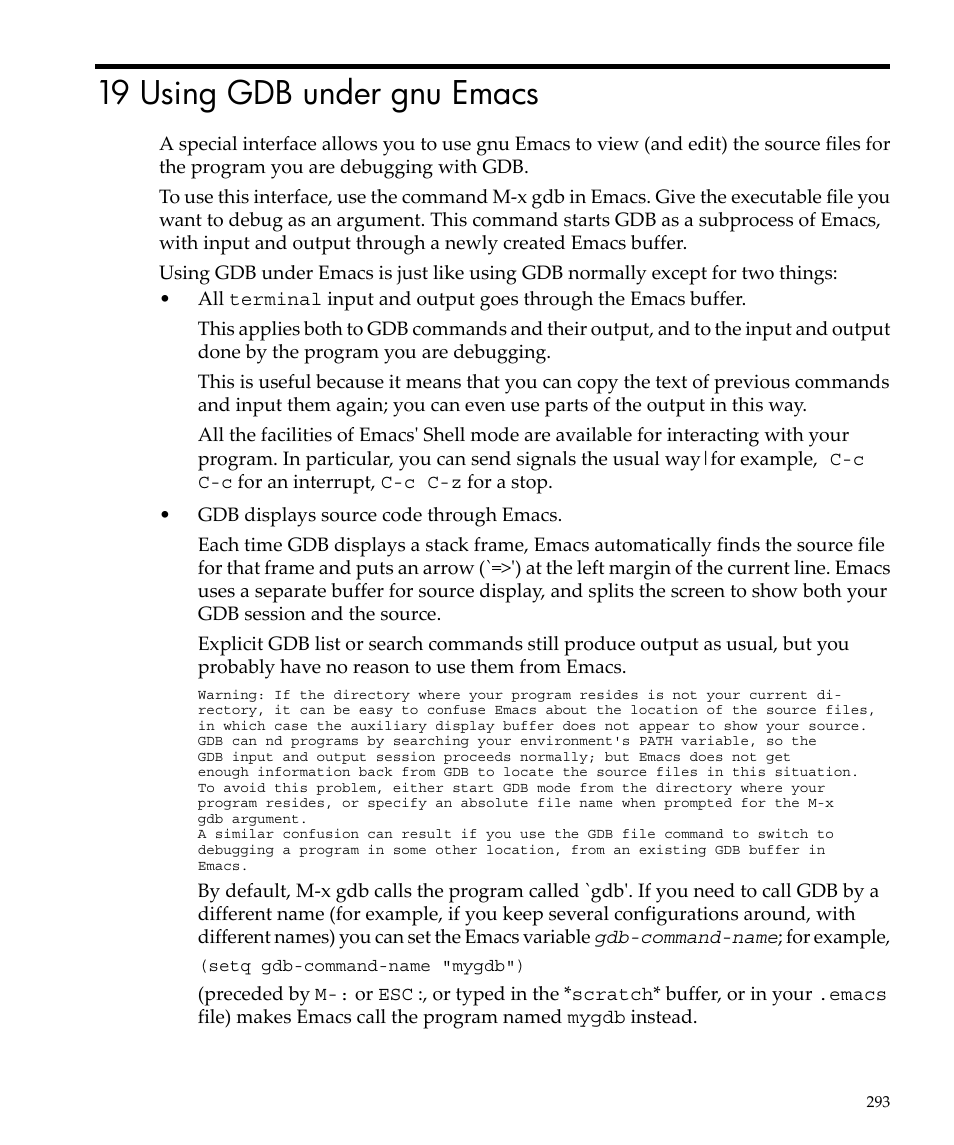 19 using gdb under gnu emacs, Using gdb under gnu | HP gnu source-level debugger 5992-4701 User Manual | Page 293 / 369
