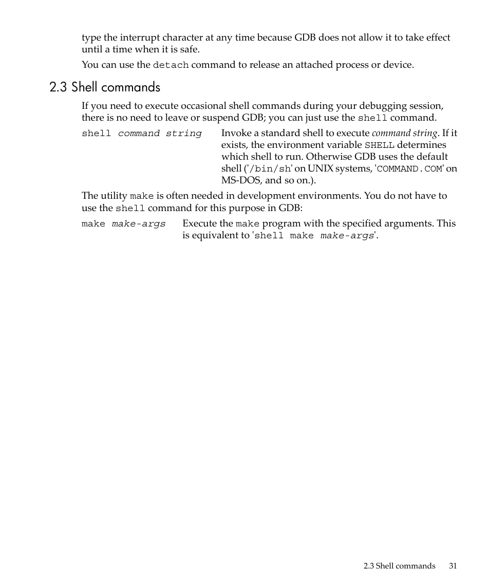 3 shell commands | HP gnu source-level debugger 5992-4701 User Manual | Page 31 / 369