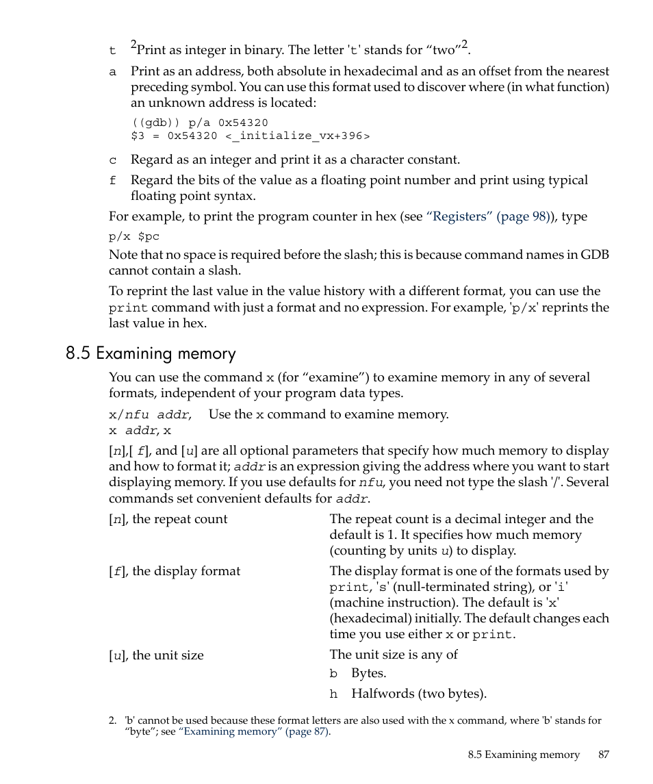 5 examining memory, Examining | HP gnu source-level debugger 5992-4701 User Manual | Page 87 / 369