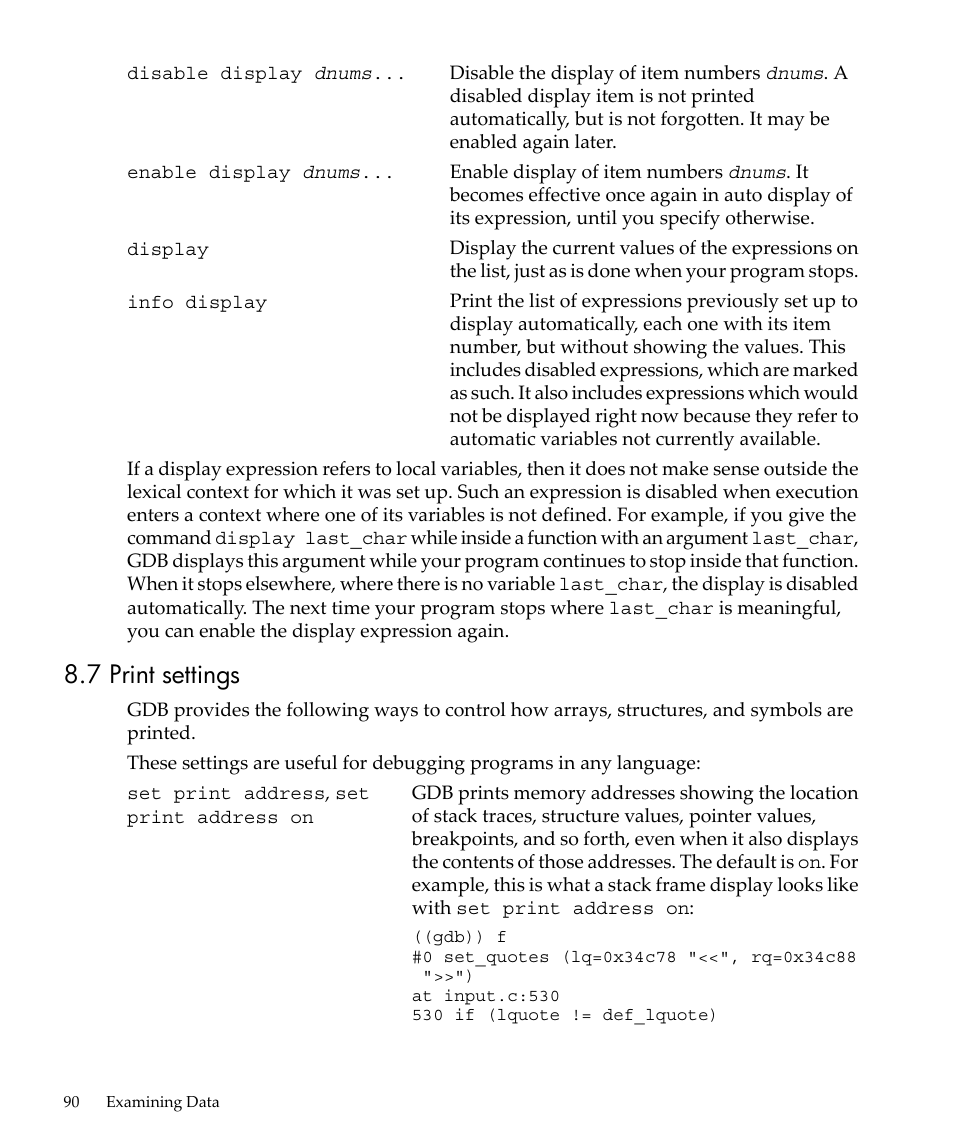 7 print settings | HP gnu source-level debugger 5992-4701 User Manual | Page 90 / 369