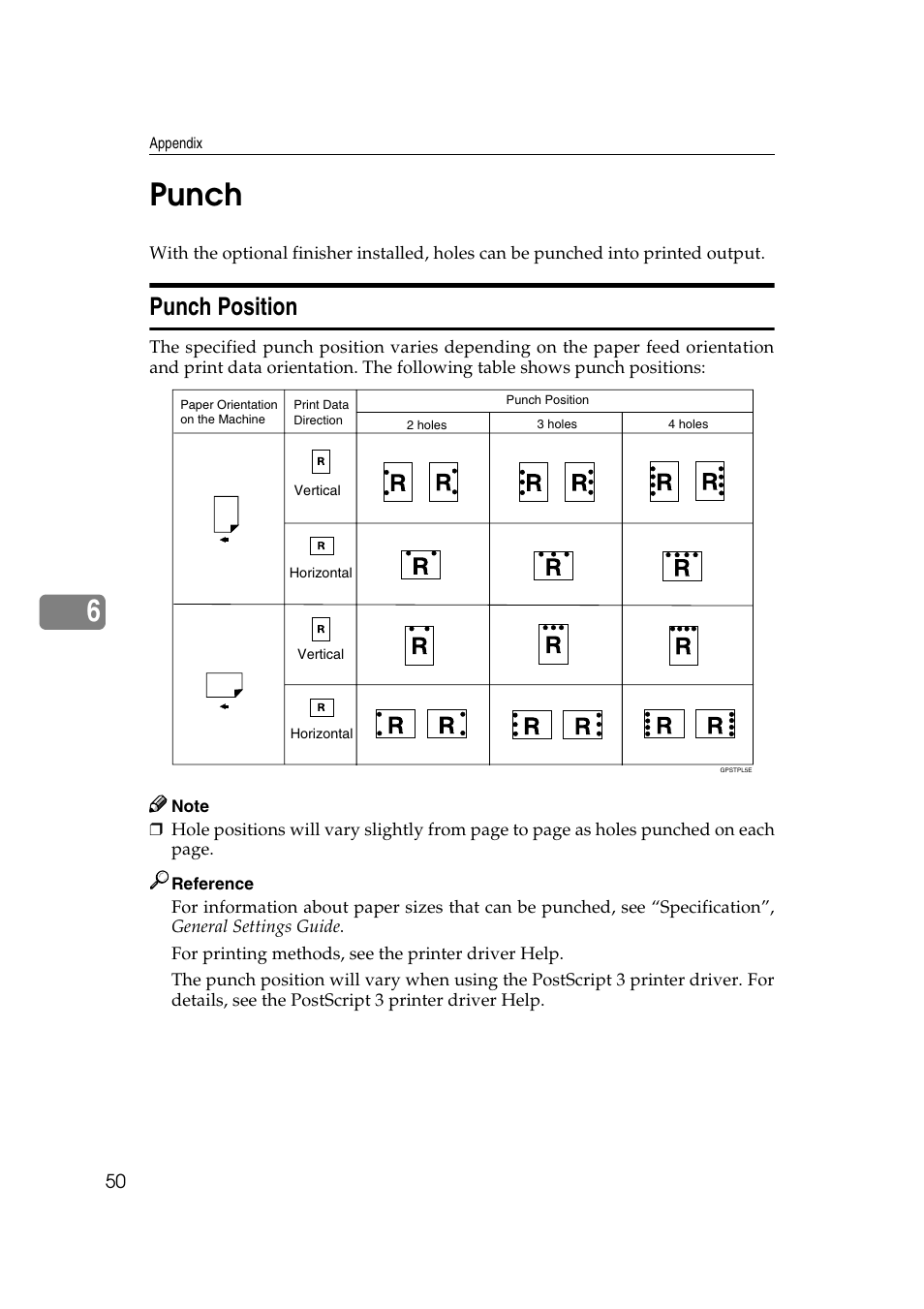 Punch, Punch position, P.50 “punch | See p.50 “punch, 6punch | HP 2045 User Manual | Page 56 / 76