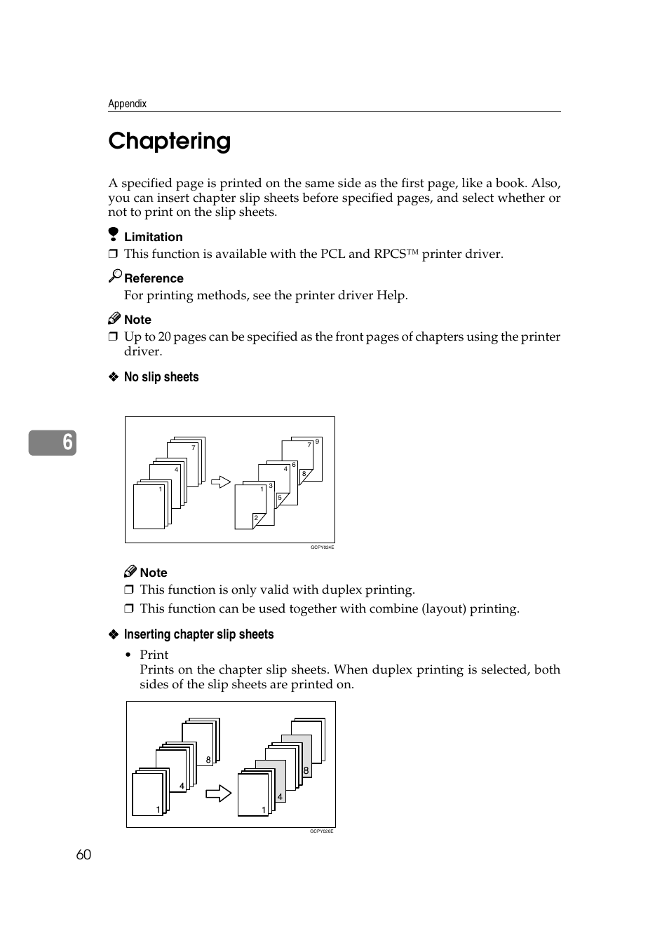 Chaptering, 6chaptering, No slip sheets | Inserting chapter slip sheets | HP 2045 User Manual | Page 66 / 76