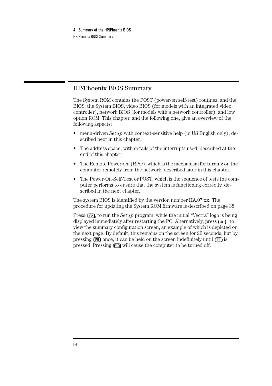 Hp/phoenix bios summary | HP Vectra VL 5/xxx Series 5 User Manual | Page 64 / 90
