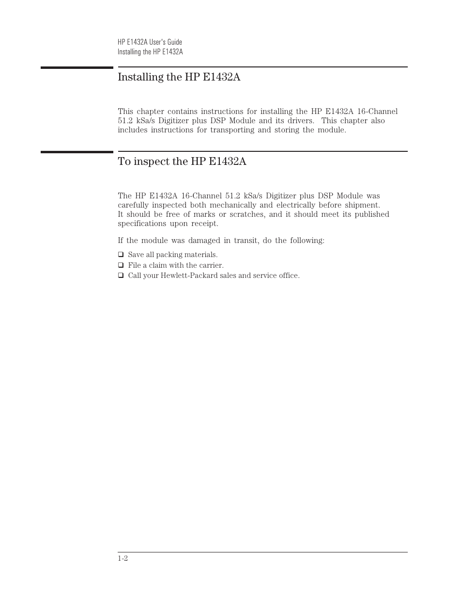 Installing the hp e1432a | HP VXI E1432A User Manual | Page 13 / 222