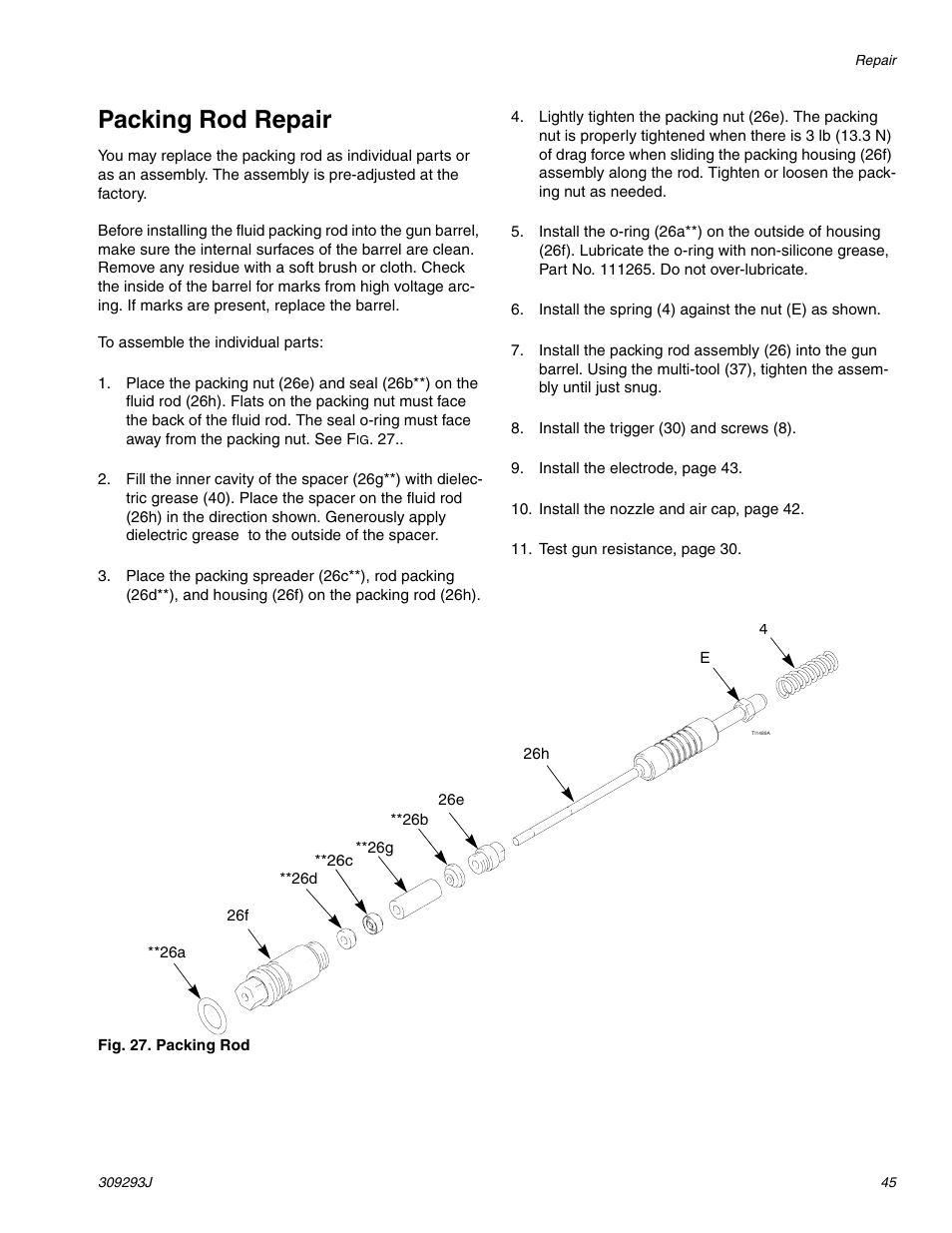 E 45, Packing rod repair | HP GRACO OR PRO TI1681A User Manual | Page 45 / 70