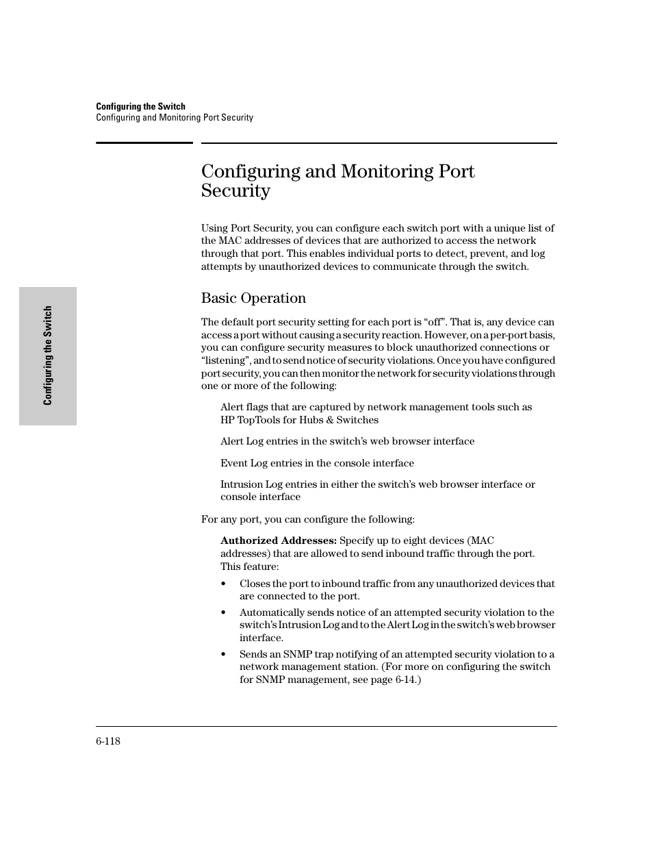 Configuring and monitoring port security, Basic operation, Basic operation -118 | HP 8000M User Manual | Page 194 / 304
