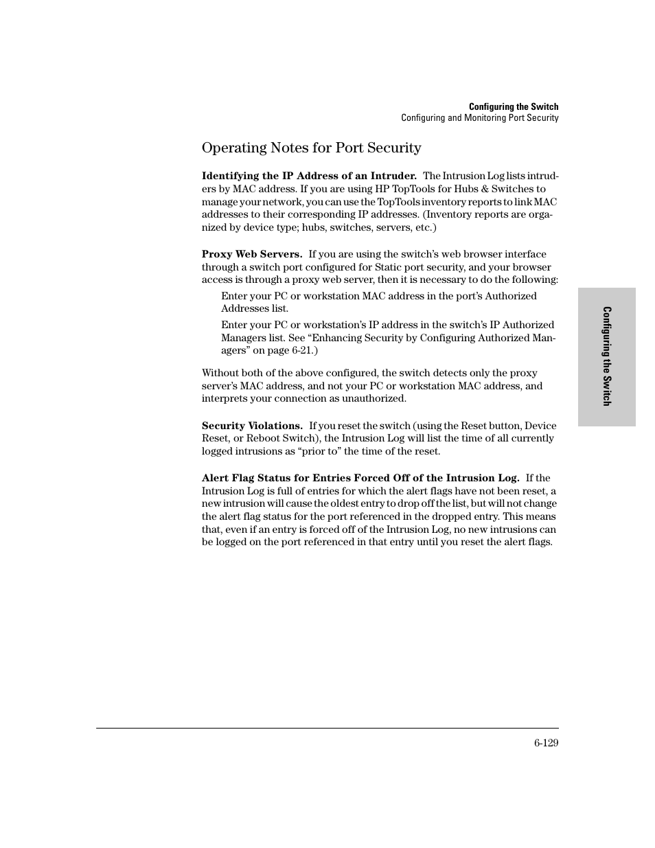 Operating notes for port security, Operating notes for port security -129 | HP 8000M User Manual | Page 205 / 304