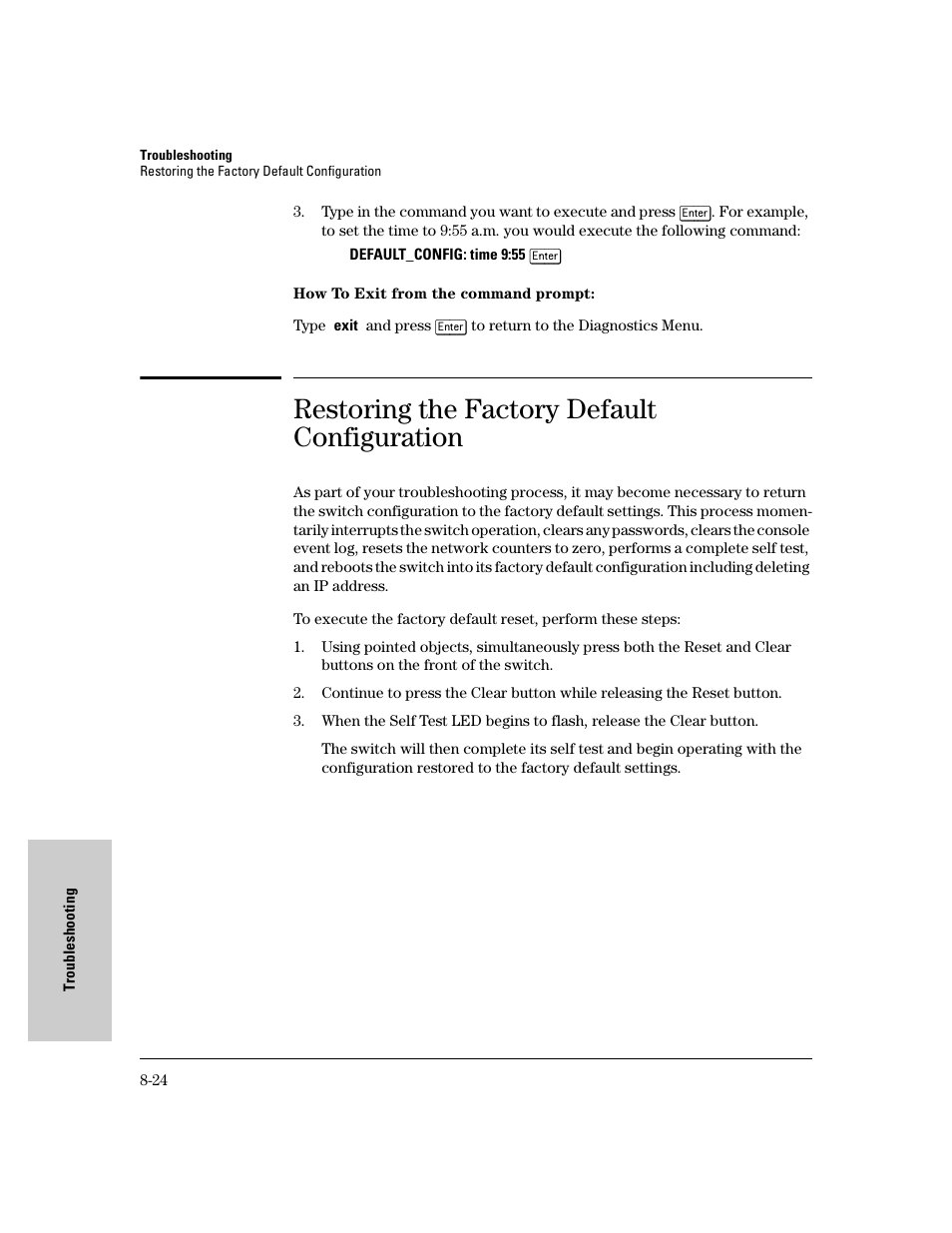 Restoring the factory default configuration | HP 8000M User Manual | Page 276 / 304
