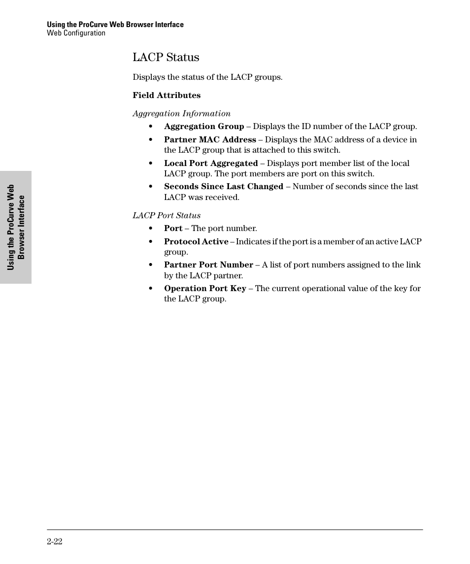 Lacp status, Lacp status -22 | HP 1700-24 User Manual | Page 32 / 56