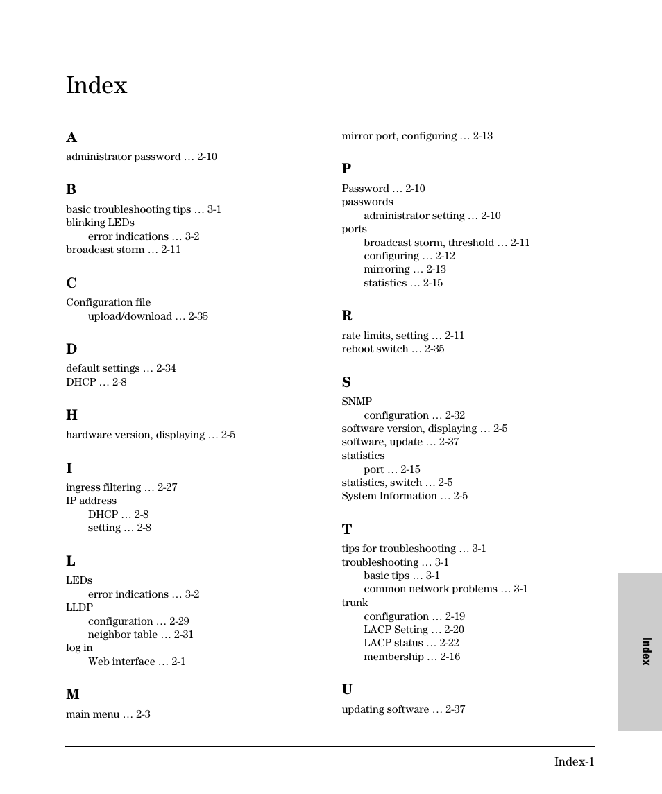 Index | HP 1700-24 User Manual | Page 53 / 56