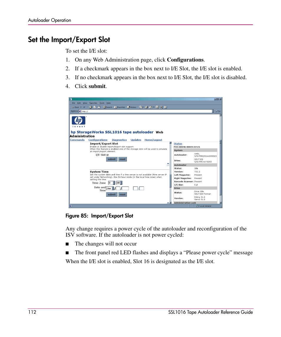 Set the import/export slot | HP STORAGEWORKS SSL1016 User Manual | Page 112 / 160