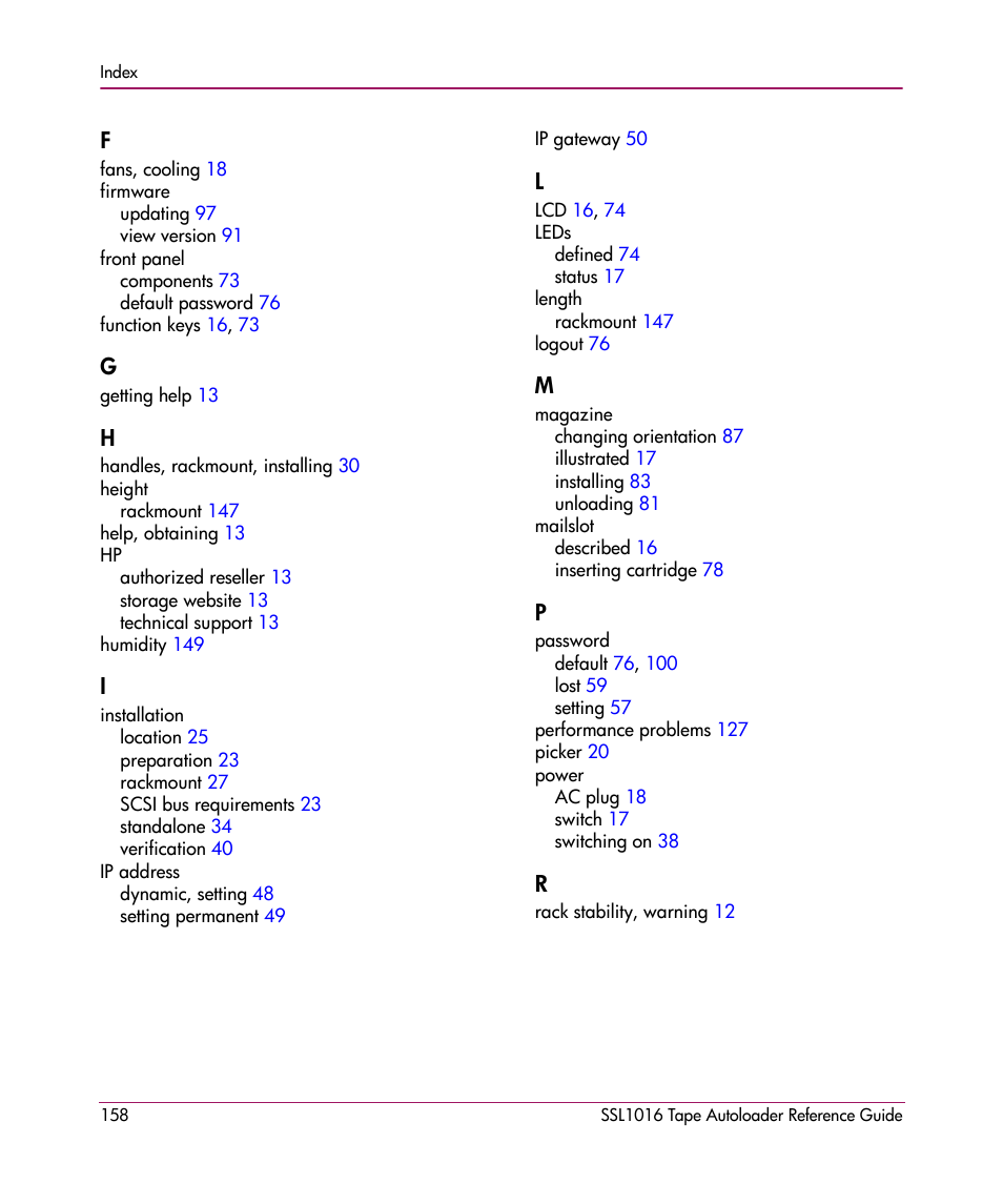 HP STORAGEWORKS SSL1016 User Manual | Page 158 / 160