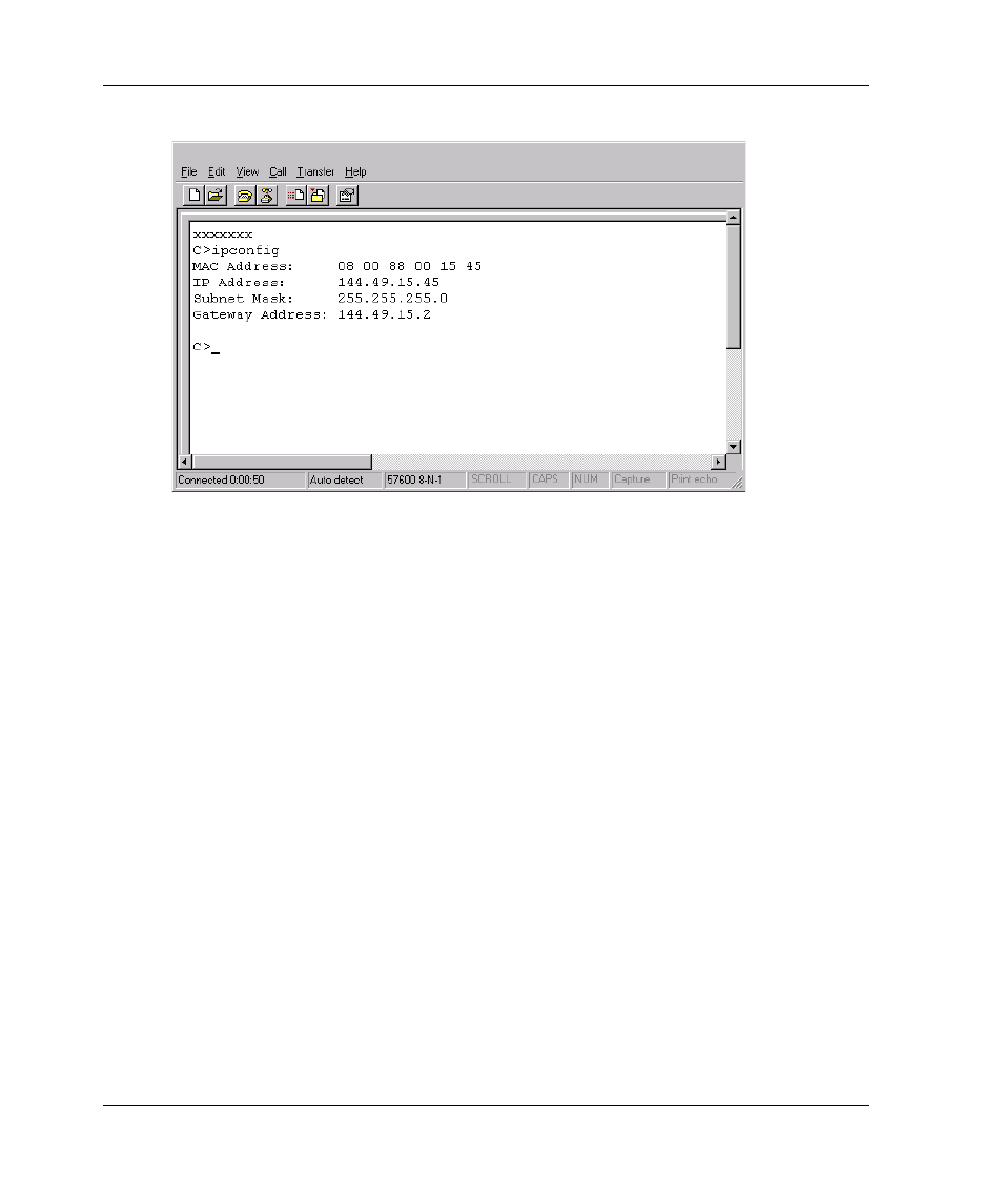 Figure 2-4: hyperterminal window, Hyperterminal window –10, Figure 2–4 | HP 958-000290-000 User Manual | Page 36 / 144