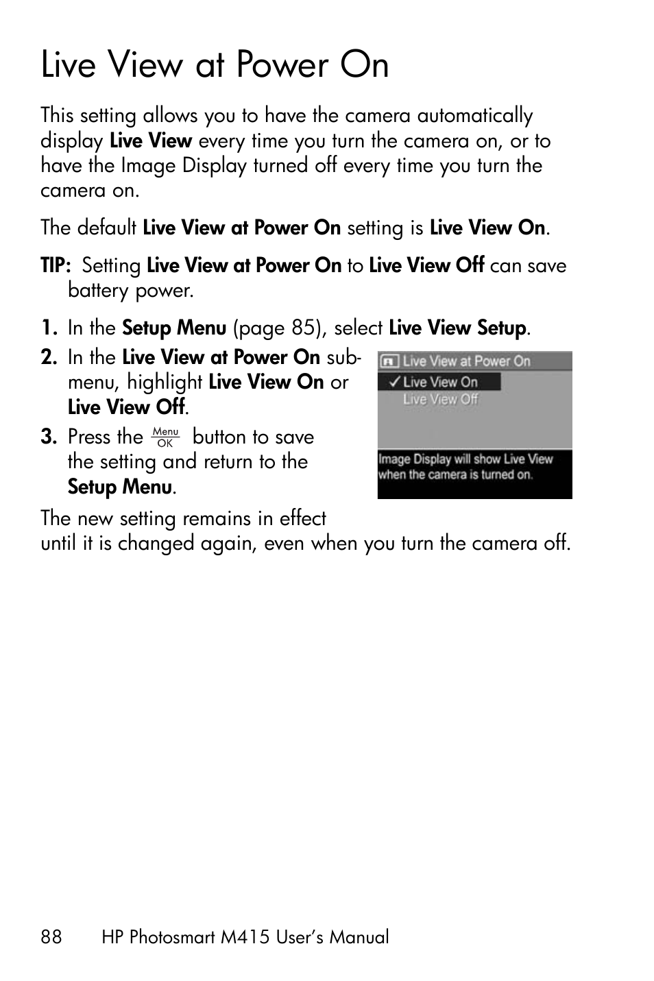 Live view at power on | HP M415 User Manual | Page 88 / 178