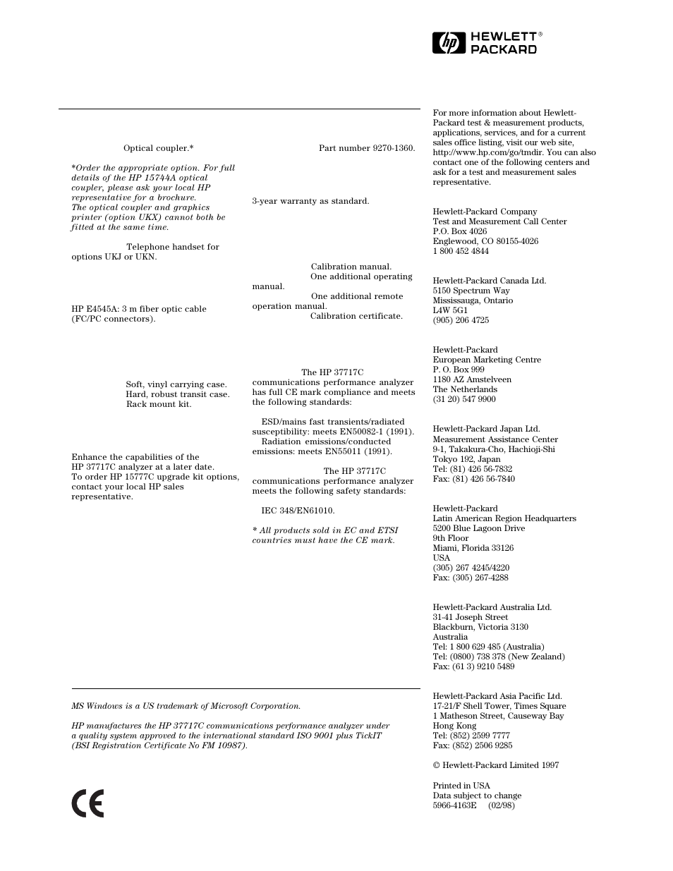 Other options and accessories | HP 37717C User Manual | Page 12 / 12