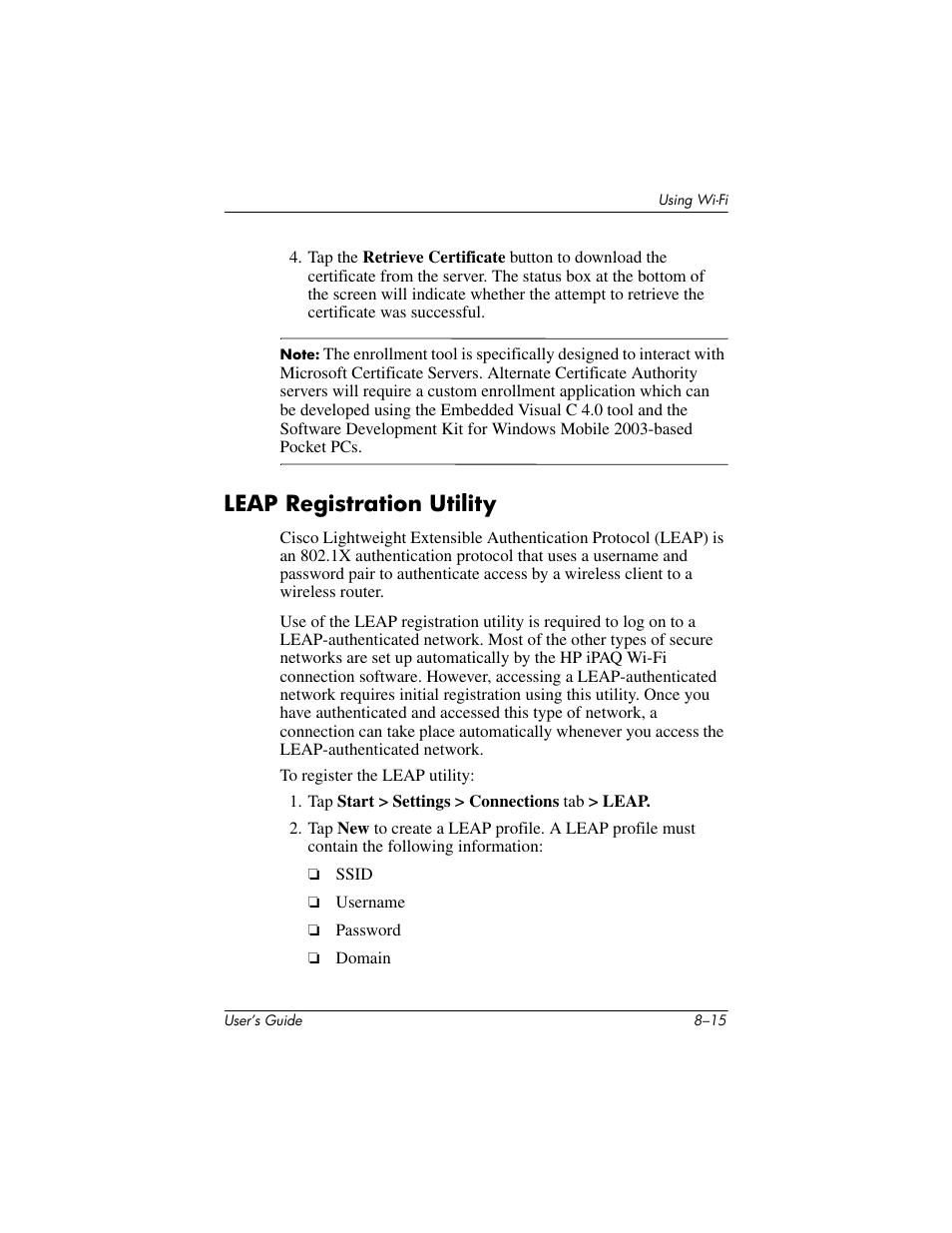Leap registration utility, Leap registration utility –15 | HP iPAQ hx4700 User Manual | Page 113 / 169