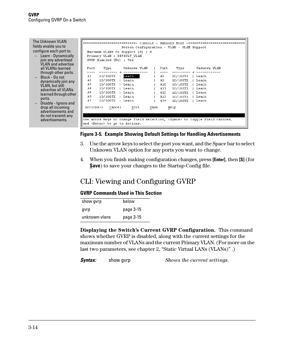 Cli: viewing and configuring gvrp, Cli: viewing and configuring gvrp -14 | HP 5400ZL User Manual | Page 116 / 450