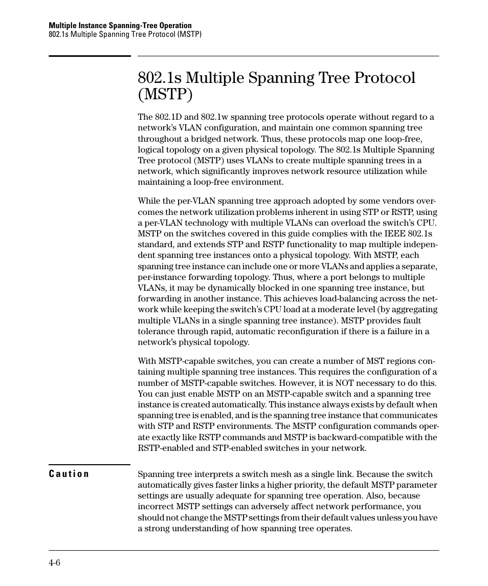 1s multiple spanning tree protocol (mstp) | HP 5400ZL User Manual | Page 128 / 450