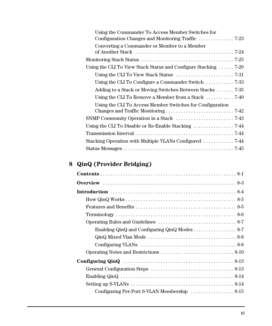 8 qinq (provider bridging) | HP 5400ZL User Manual | Page 13 / 450
