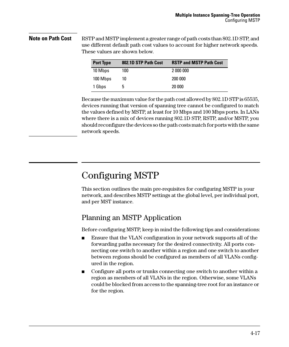 Configuring mstp, Planning an mstp application, Planning an mstp application -17 | HP 5400ZL User Manual | Page 139 / 450