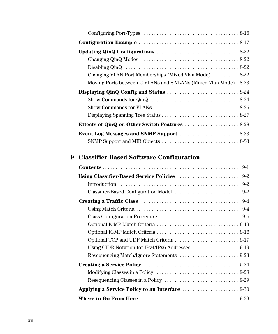 9 classifier-based software configuration | HP 5400ZL User Manual | Page 14 / 450
