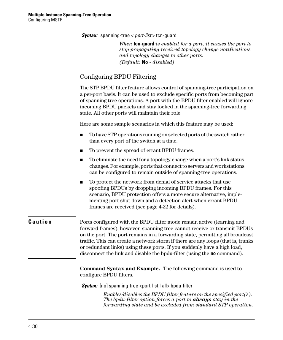 Configuring bpdu filtering, Configuring bpdu filtering -30 | HP 5400ZL User Manual | Page 152 / 450