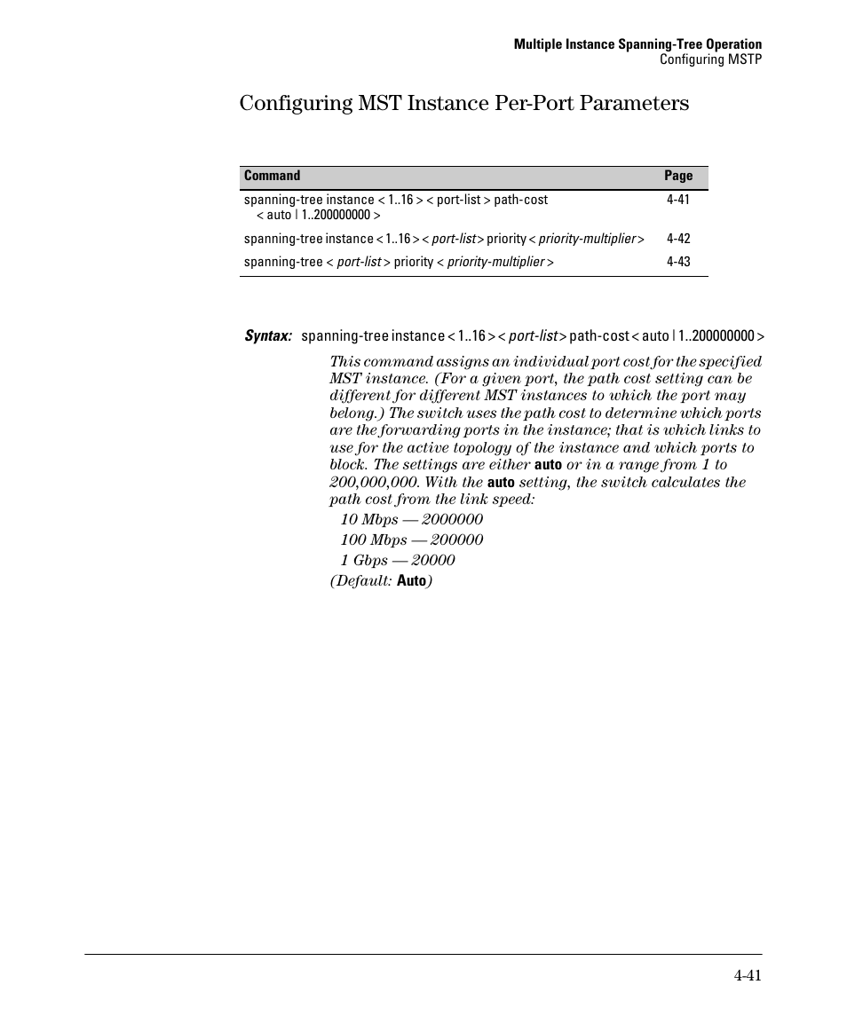 Configuring mst instance per-port parameters, Configuring mst instance per-port parameters -41 | HP 5400ZL User Manual | Page 163 / 450