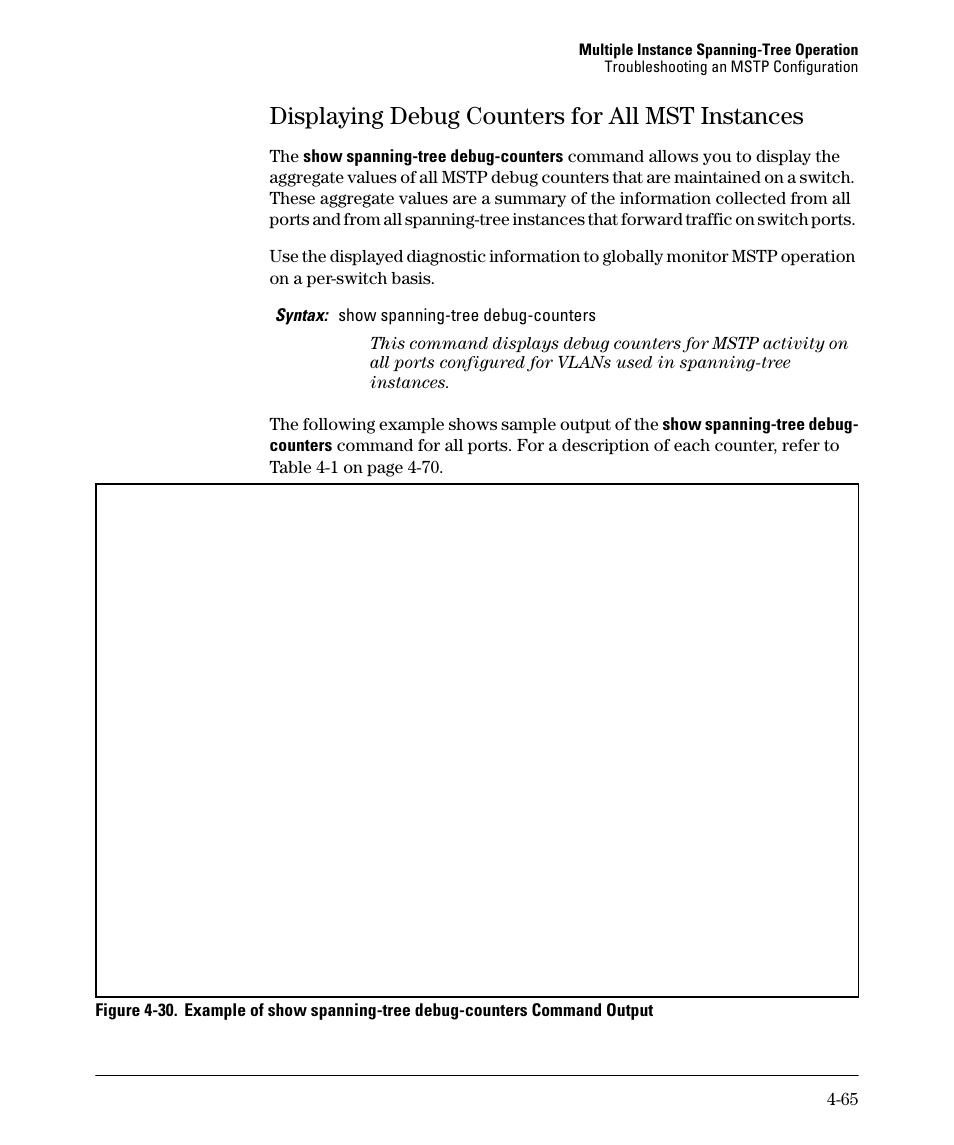 Displaying debug counters for all mst instances | HP 5400ZL User Manual | Page 187 / 450