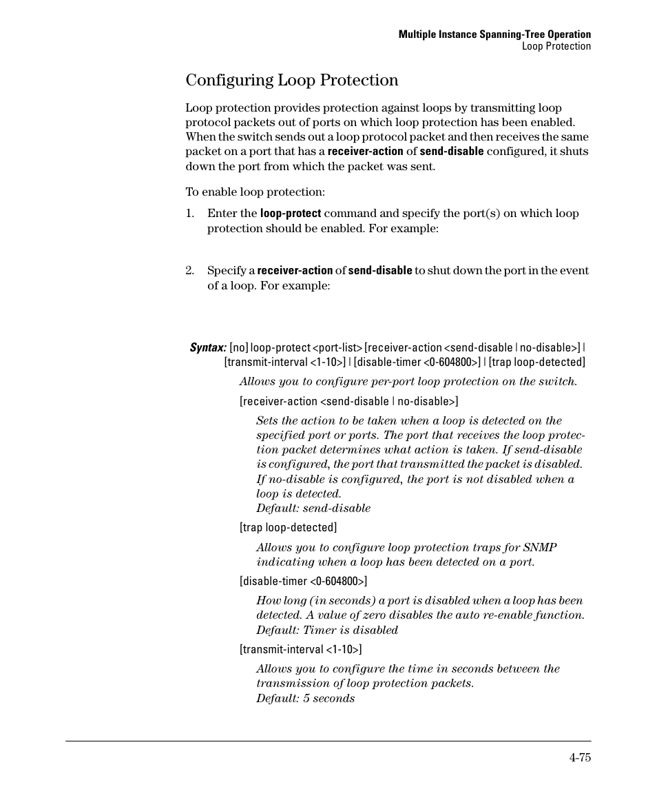 Configuring loop protection, Configuring loop protection -75 | HP 5400ZL User Manual | Page 197 / 450