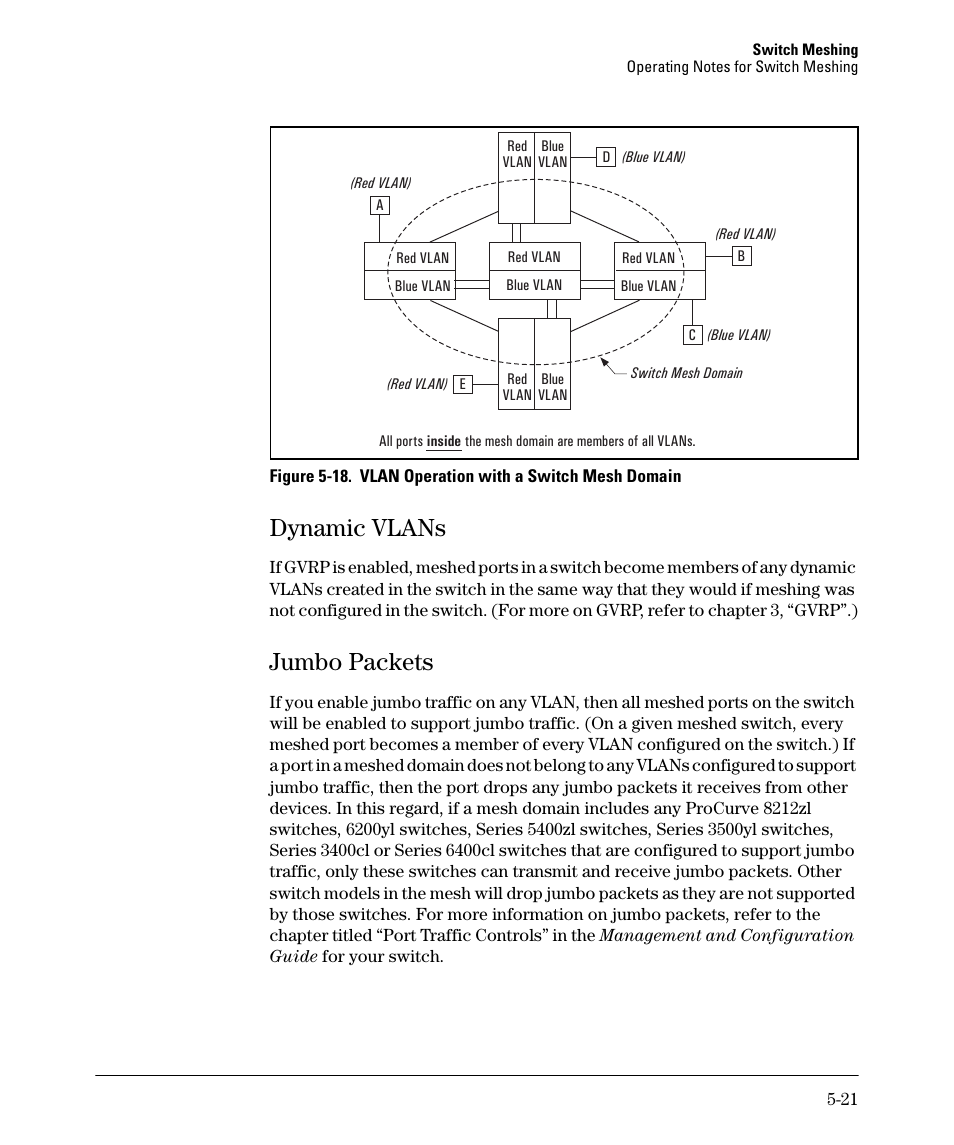 Dynamic vlans, Jumbo packets, Dynamic vlans -21 | Jumbo packets -21 | HP 5400ZL User Manual | Page 219 / 450