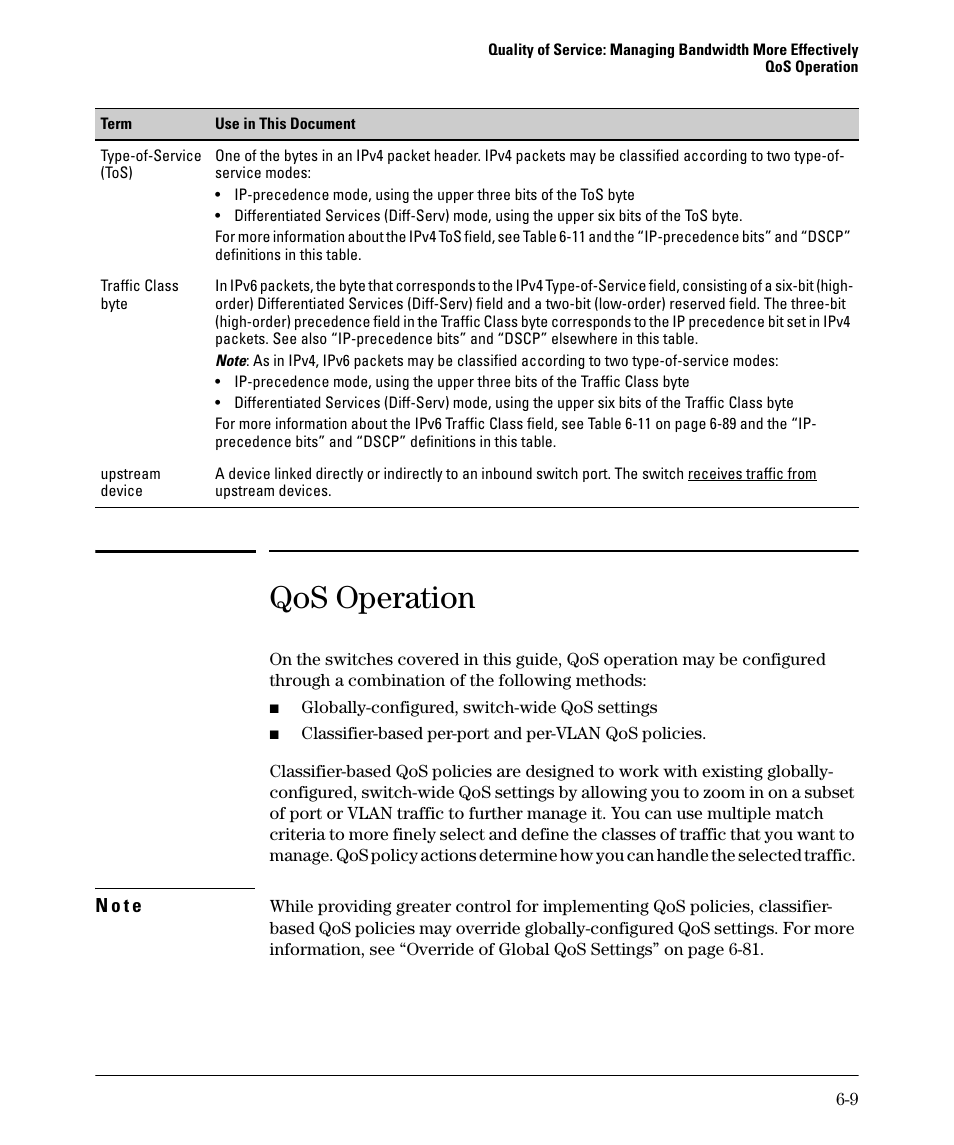 Qos operation | HP 5400ZL User Manual | Page 231 / 450