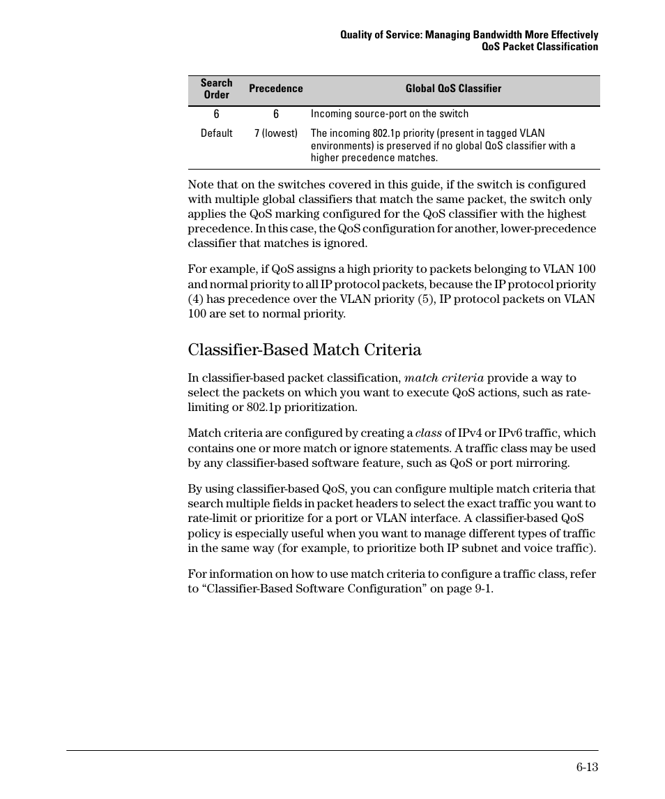 Classifier-based match criteria, Classifier-based match criteria -13 | HP 5400ZL User Manual | Page 235 / 450