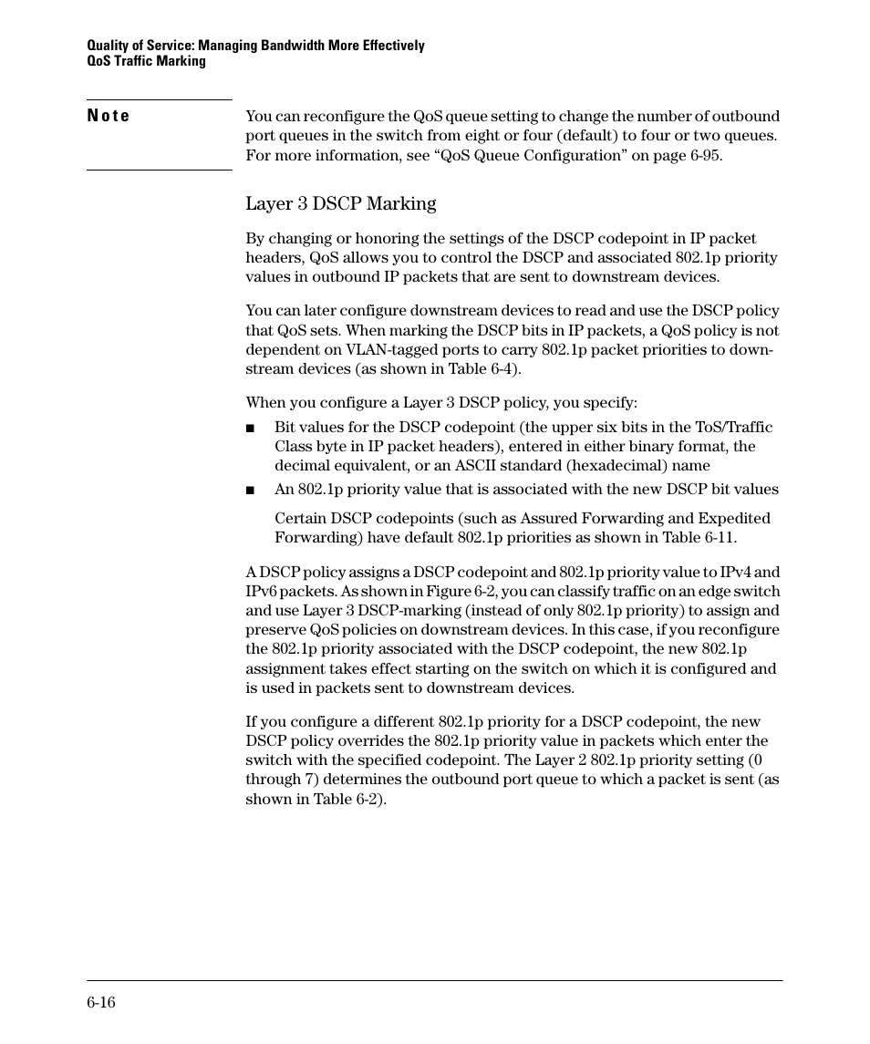 Layer 3 dscp marking, Layer 3 dscp marking -16 | HP 5400ZL User Manual | Page 238 / 450
