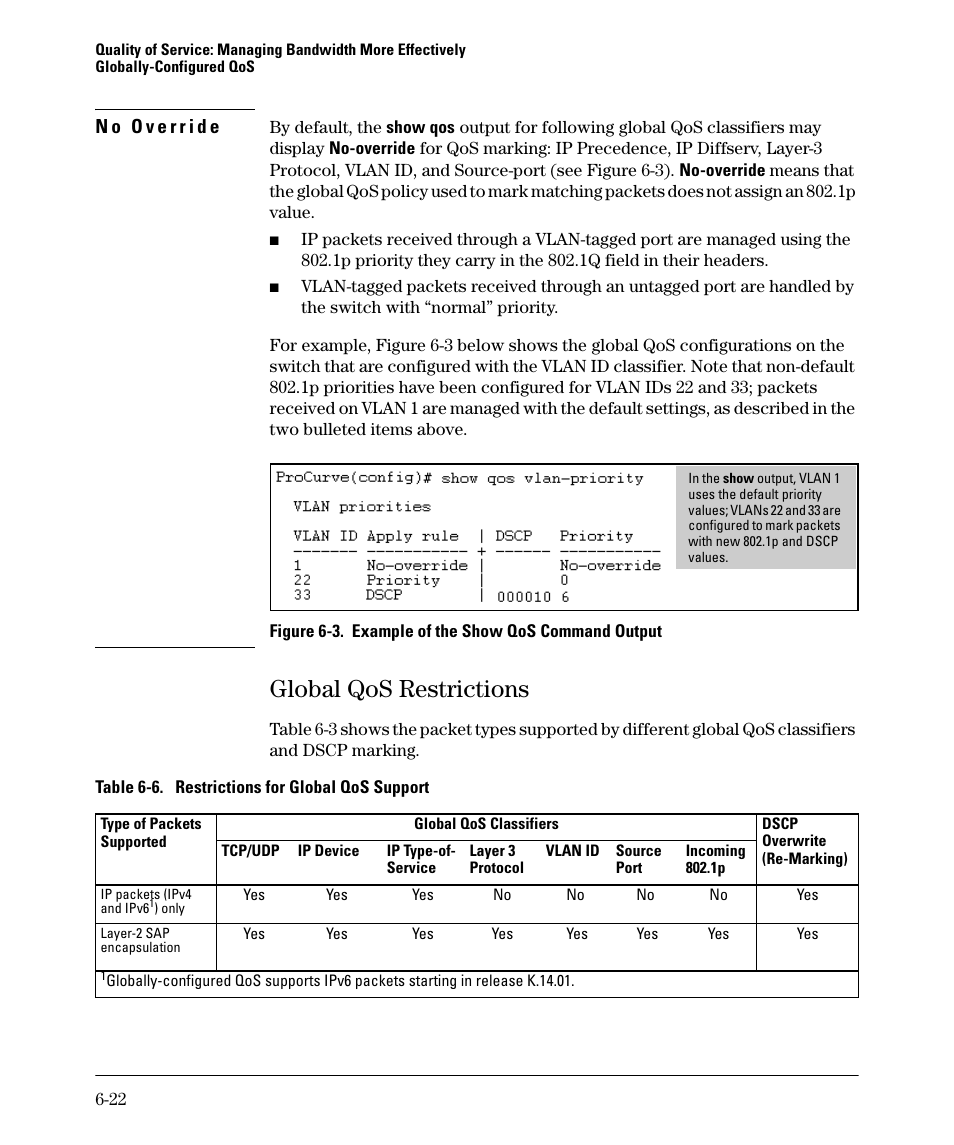 Global qos restrictions, Global qos restrictions -22 | HP 5400ZL User Manual | Page 244 / 450
