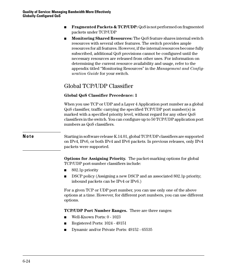 Global tcp/udp classifier, Global tcp/udp classifier -24 | HP 5400ZL User Manual | Page 246 / 450