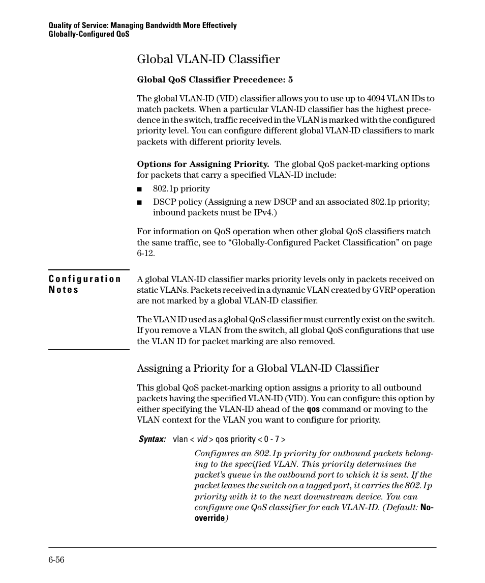 Global vlan-id classifier, Global vlan-id classifier -56 | HP 5400ZL User Manual | Page 278 / 450