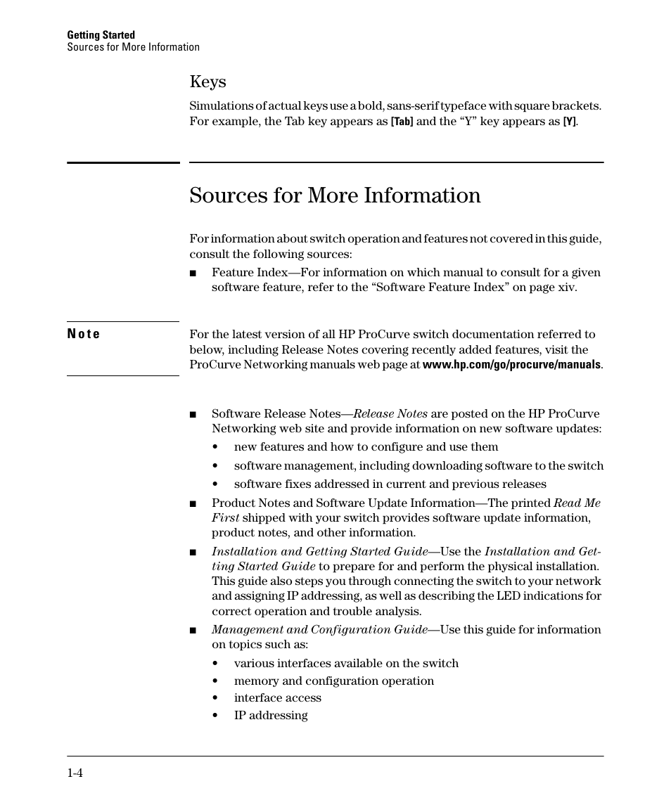 Keys, Sources for more information, Keys -4 | HP 5400ZL User Manual | Page 28 / 450