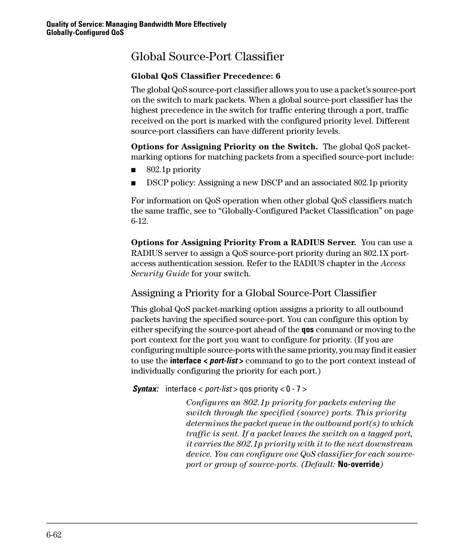 Global source-port classifier, Global source-port classifier -62 | HP 5400ZL User Manual | Page 284 / 450