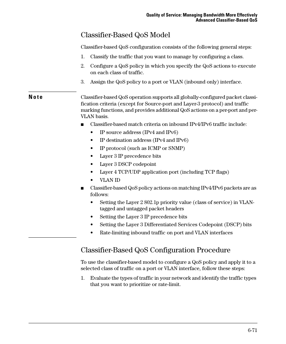 Classifier-based qos model, Classifier-based qos configuration procedure, Classifier-based qos model -71 | Classifier-based qos configuration procedure -71 | HP 5400ZL User Manual | Page 293 / 450
