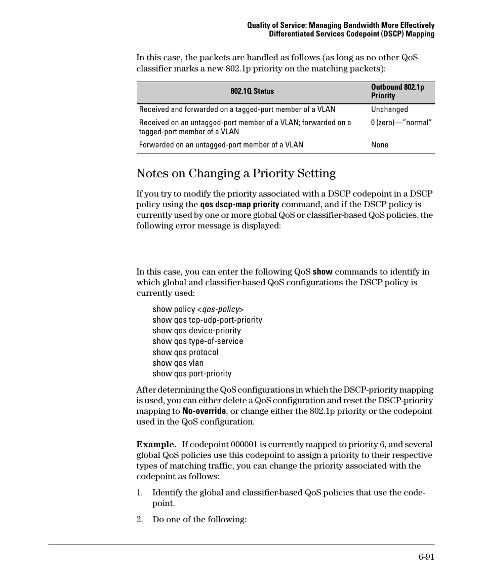 Notes on changing a priority setting, Notes on changing a priority setting -91 | HP 5400ZL User Manual | Page 313 / 450