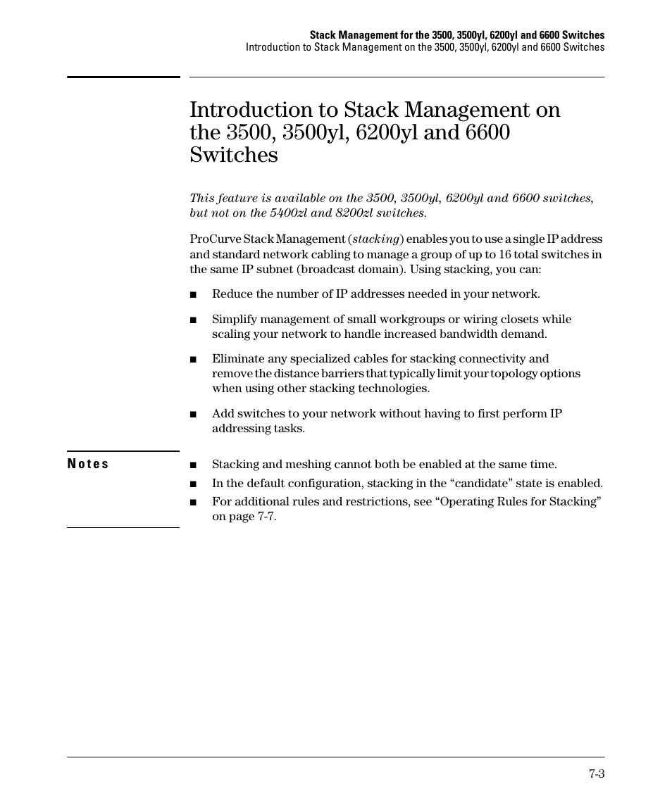 Introduction to stack management on, The 3500, 3500yl, 6200yl and 6600 switches | HP 5400ZL User Manual | Page 323 / 450