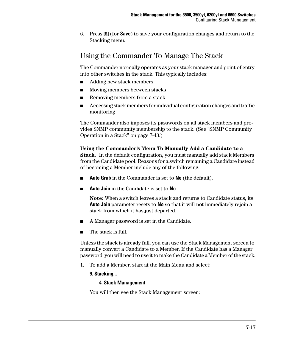 Using the commander to manage the stack, Using the commander to manage the stack -17 | HP 5400ZL User Manual | Page 337 / 450