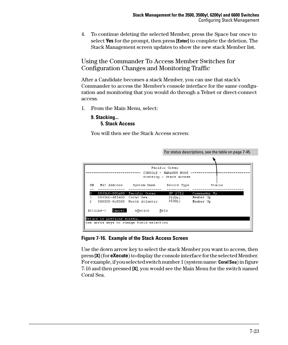 Using the commander to access member switches for, Configuration changes and monitoring traffic -23 | HP 5400ZL User Manual | Page 343 / 450