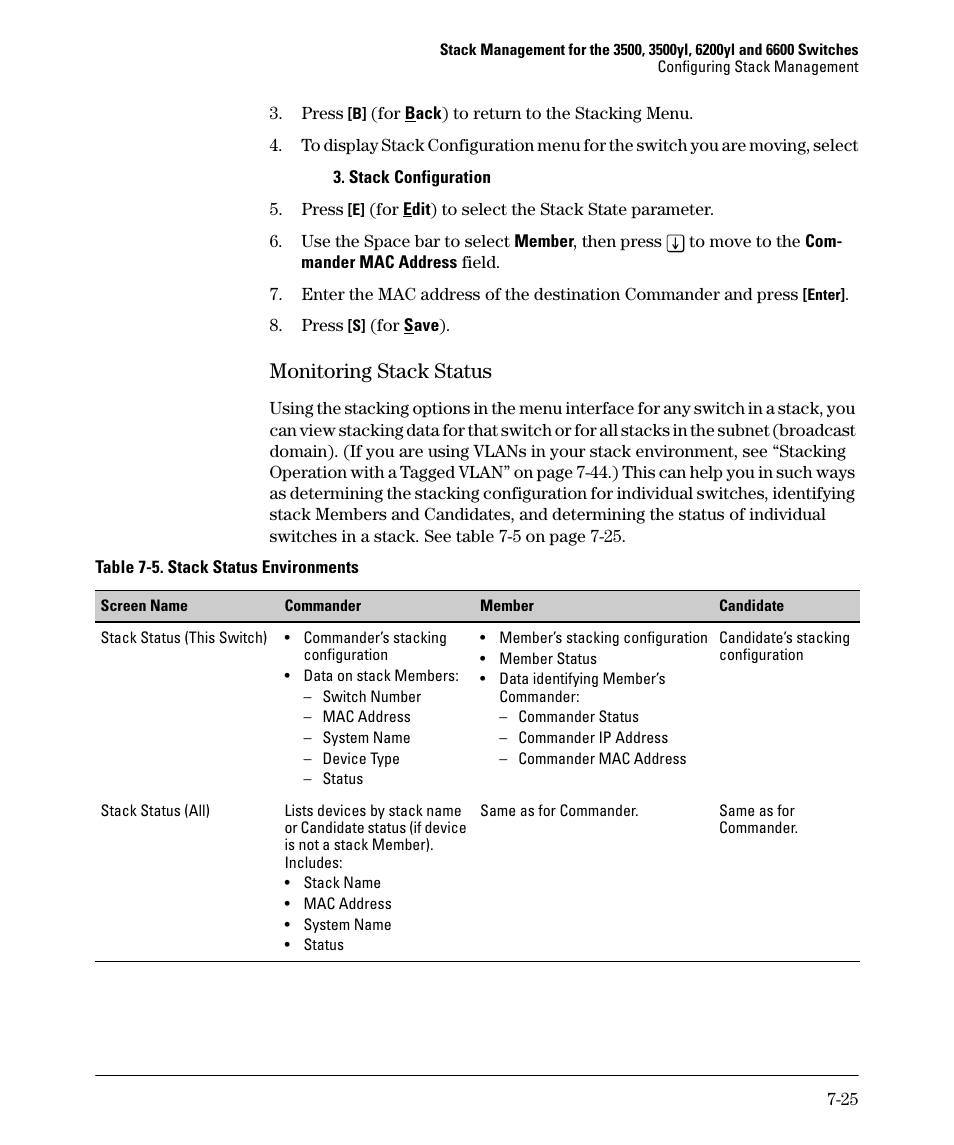 Monitoring stack status, Monitoring stack status -25 | HP 5400ZL User Manual | Page 345 / 450