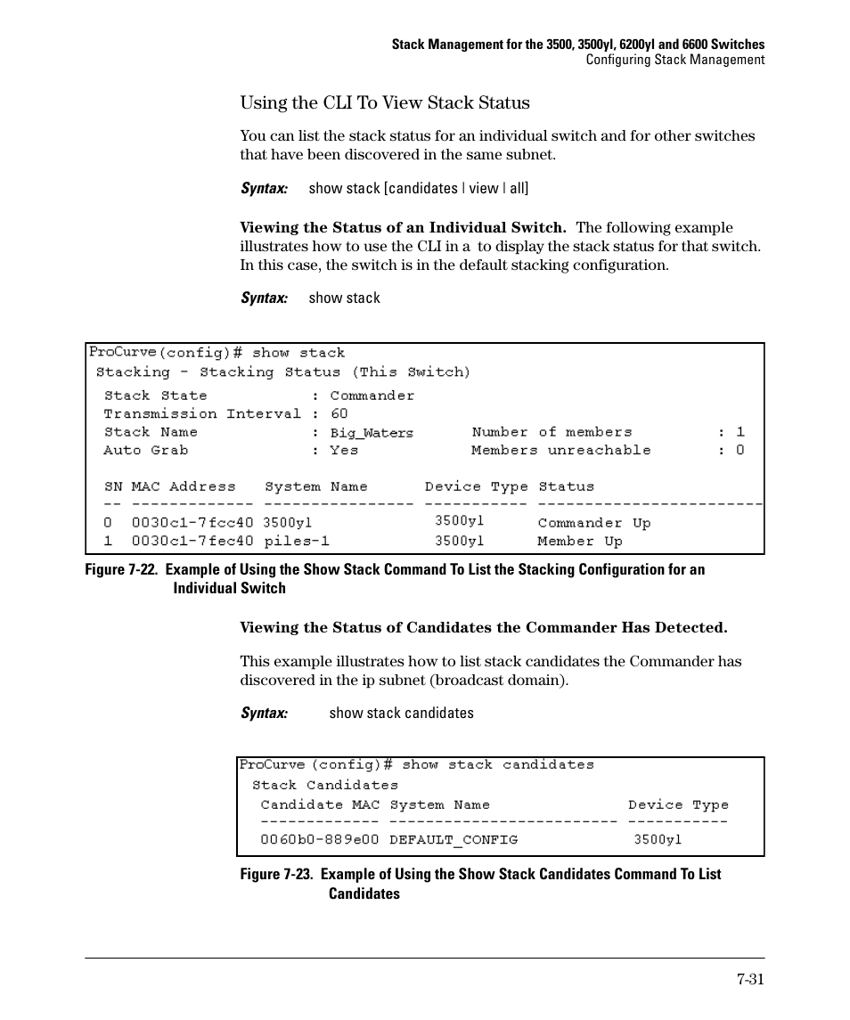 Using the cli to view stack status, Using the cli to view stack status -31 | HP 5400ZL User Manual | Page 351 / 450